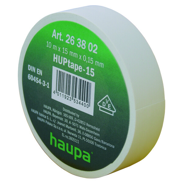 Изолента ПВХ, цвет белый, шир. 15мм, длина 20 м, d 74 мм | 263824 | Haupa