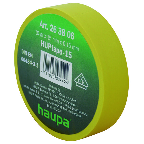 Изолента ПВХ, цвет желтый, шир. 15мм, длина 20 м, d 74 мм | 263828 | Haupa