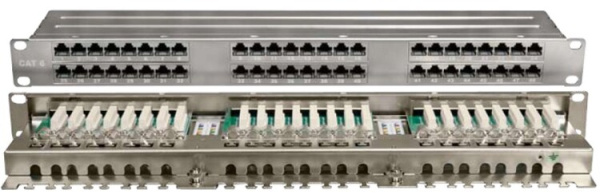 PPHD-19-48-8P8C-C6-SH-110D Патч-панель высокой плотности 19", 1U, 48 портов RJ-45, полный экран, категория 6, Dual IDC | 420642 | Hyperline