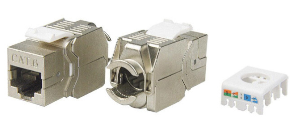KJ8-8P8C-C6-180-TLS-SH-F-WH Вставка Keystone Jack RJ-45(8P8C), категория 6, экранированная, тип 180 градусов, Toolless, белая | 426188 | Hyperline