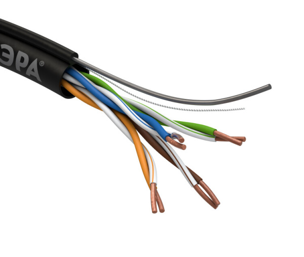 ЭРА Кабель витая пара U/UTP Cat5e 4x2x24 AWG CU PE + ТРОС OUTDOOR 305 м | Б0044432 | ЭРА