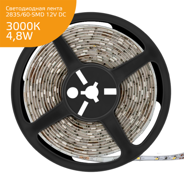 Лента светодиодная Elementary 2835/60-SMD 4.8W 12V DC теплый белый IP20 (ZIP Bag 5м) | 355000105 | Gauss