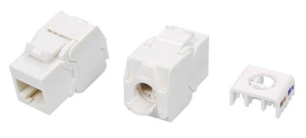 KJ8-8P8C-C5e-180-TLS-WH Вставка Keystone Jack RJ-45(8P8C), категория 5e, тип 180 градусов, Toolless, белая | 426193 | Hyperline
