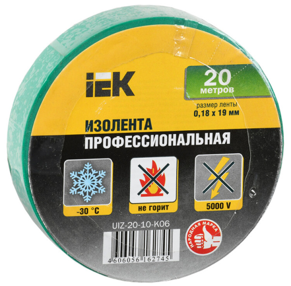 Изолента 0,18х19 мм зеленая 20 метров | UIZ-20-10-K06 | IEK