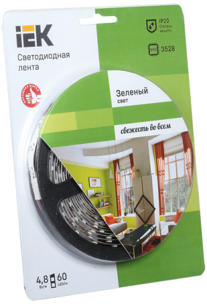 Лента светодиодная LSR-3528G60-eco 4,8Вт 12В зеленый IP20 5м | LSR1-5-060-20-1-05 | IEK