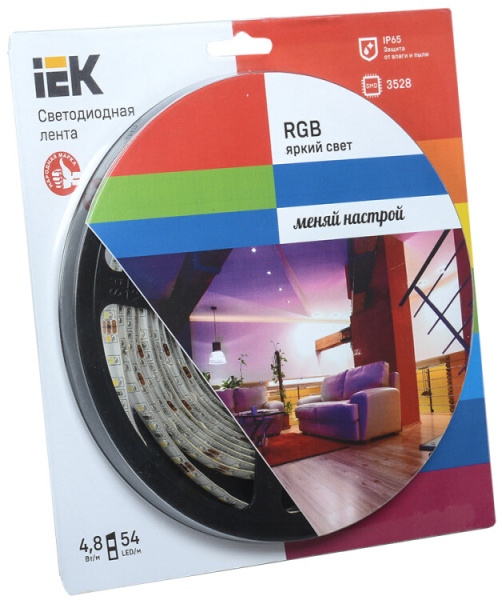 Лента светодиодная LSR-3528RGB54-eco 4,8Вт 12В RGB IP65 5м | LSR1-3-054-65-1-05 | IEK
