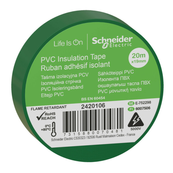 ИЗОЛЕНТА ПВХ 19мм Х 20м ЗЕЛЁНАЯ | 2420106 | Schneider Electric