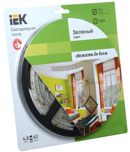 Лента светодиодная LSR-3528G60-eco 4,8Вт 12В зеленый IP65 5м | LSR1-5-060-65-1-05 | IEK